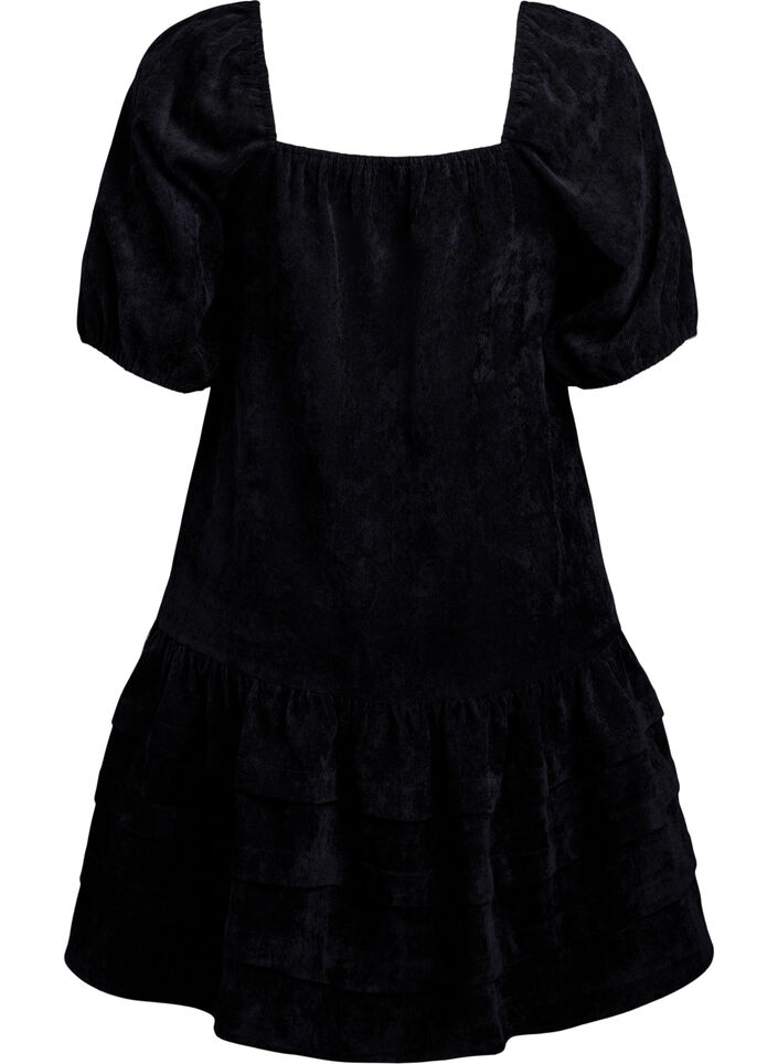 Korte corduroy jurk met vierkante halslijn, Black, Packshot