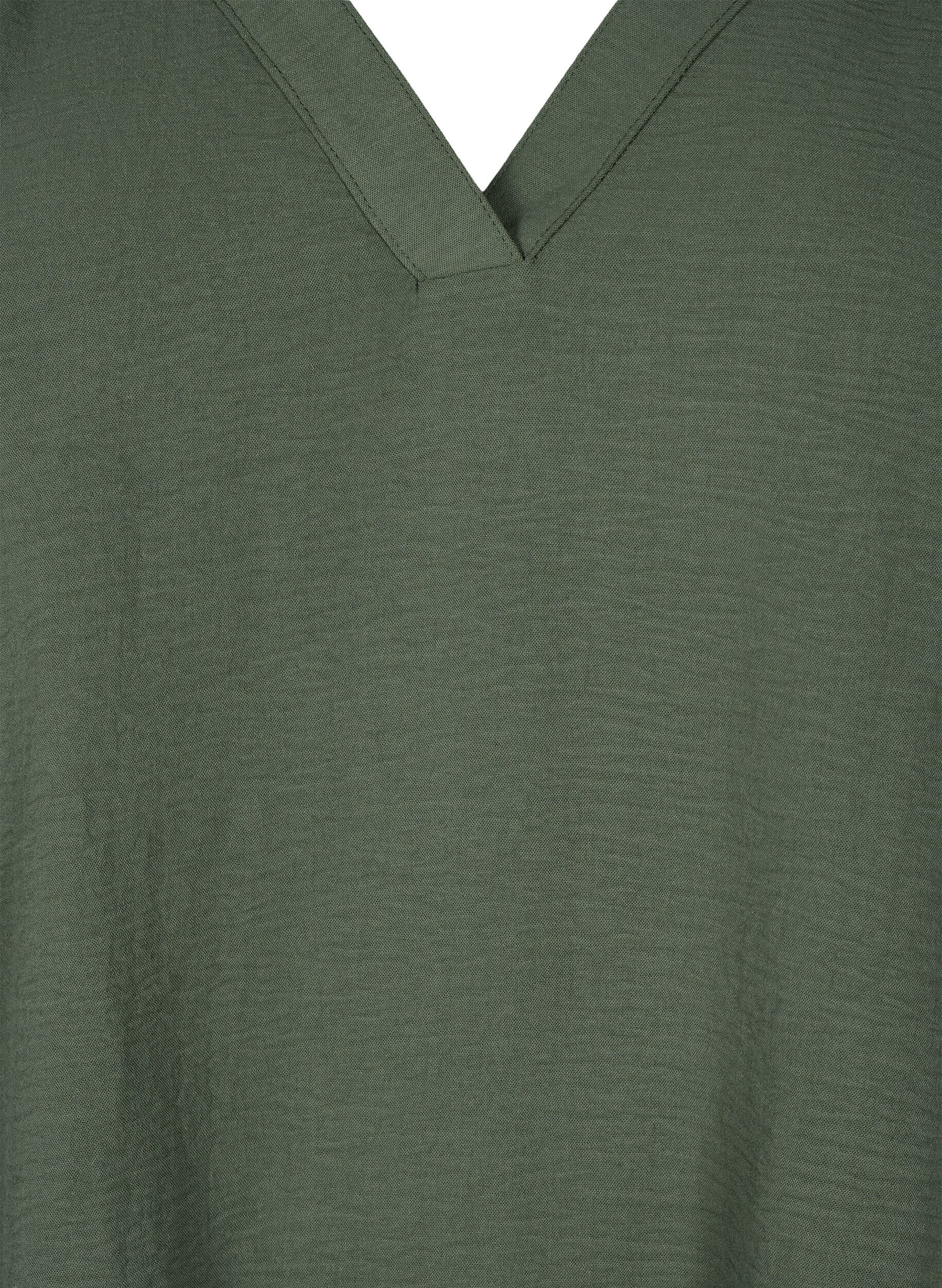 ZizziMouwloze top met kreukeffecten, Groen, Packshot image number 2