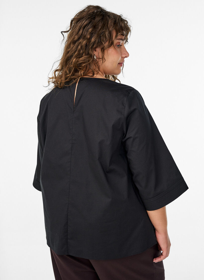 Blouse met stikdetails en 3/4-mouwen, Zwart, Model image number 2
