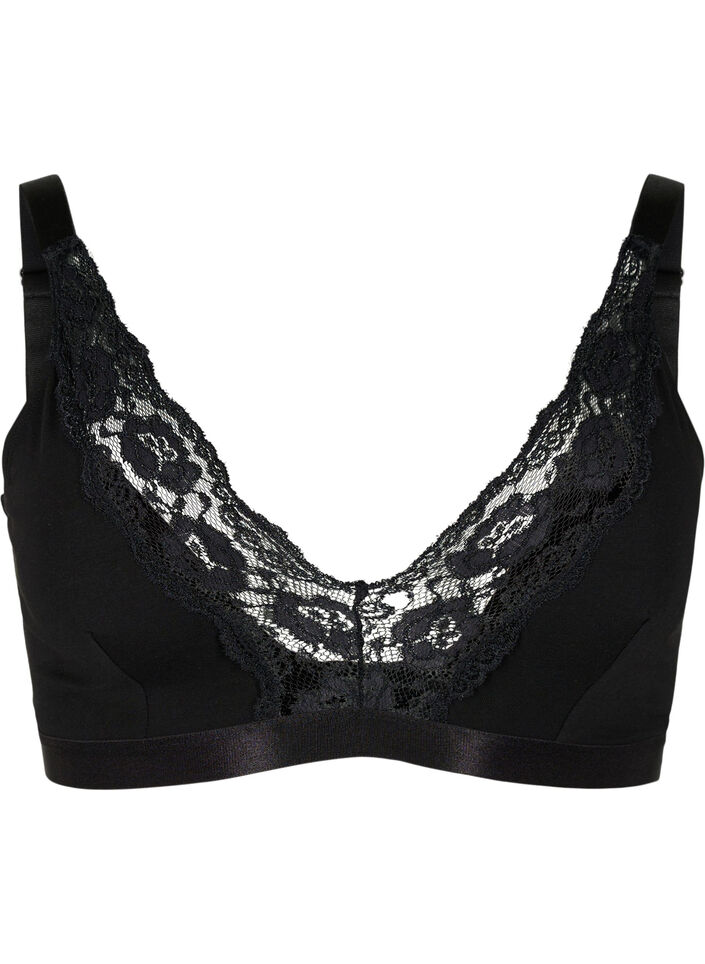 Bralette van katoen met kant, Zwart, Packshot image number 0
