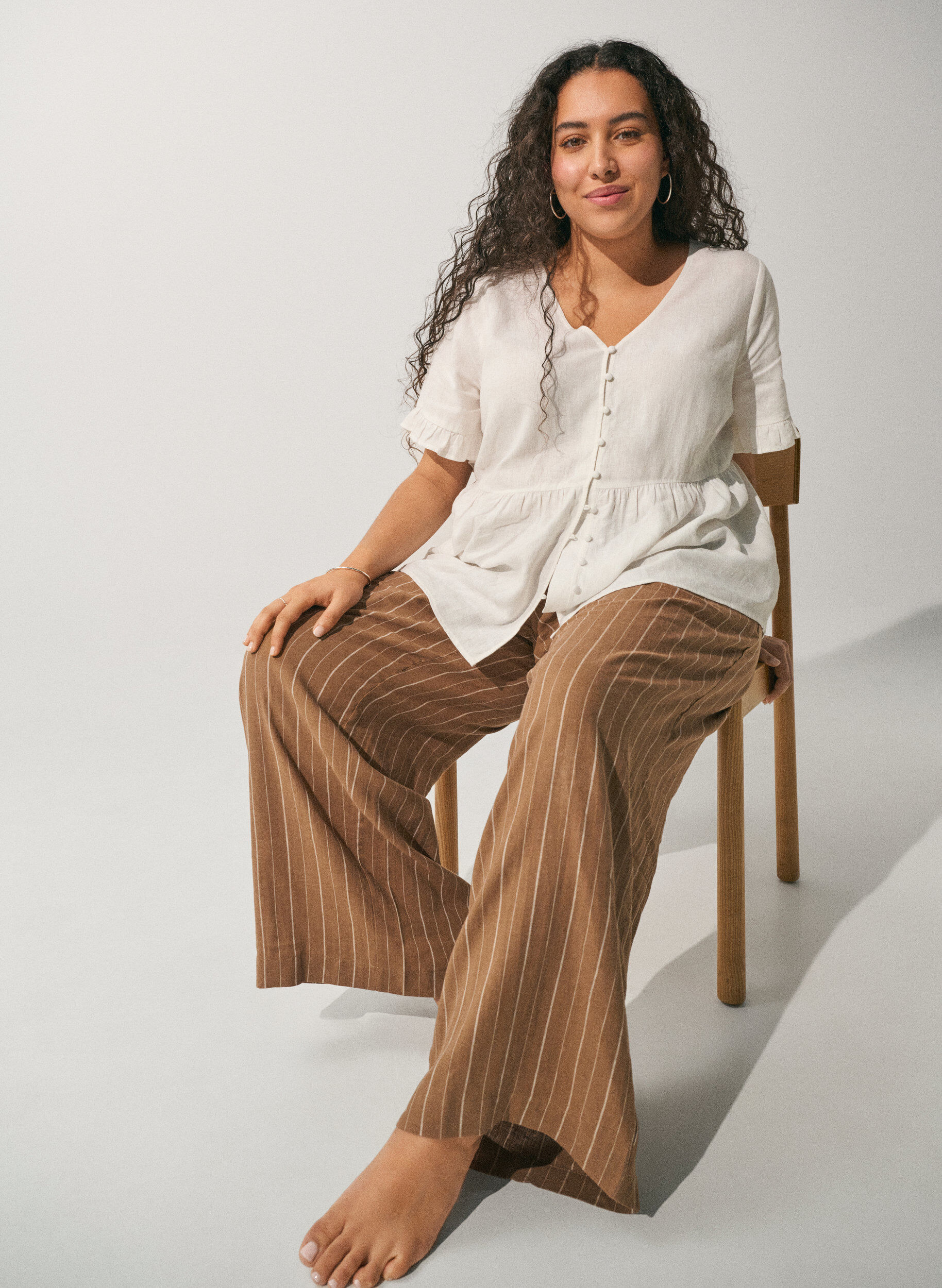 ZizziWijde linnen en viscose broek, Bruin, Image image number 0