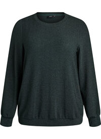 Blouse met visgraatpatroon en glinsterend garen, Groen Blouse met visgraatpatroon en glinsterend garen