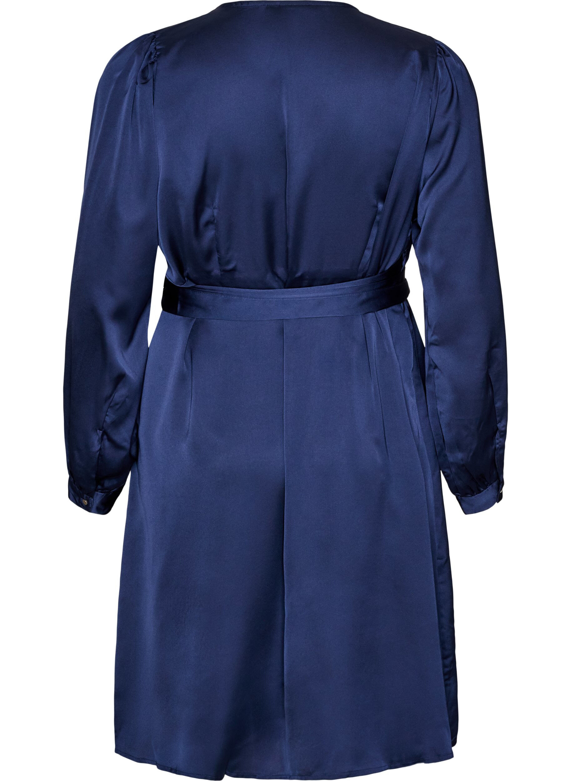 ZizziKorte satijnen jurk met wikkeldesign, Blauw, Packshot image number 1