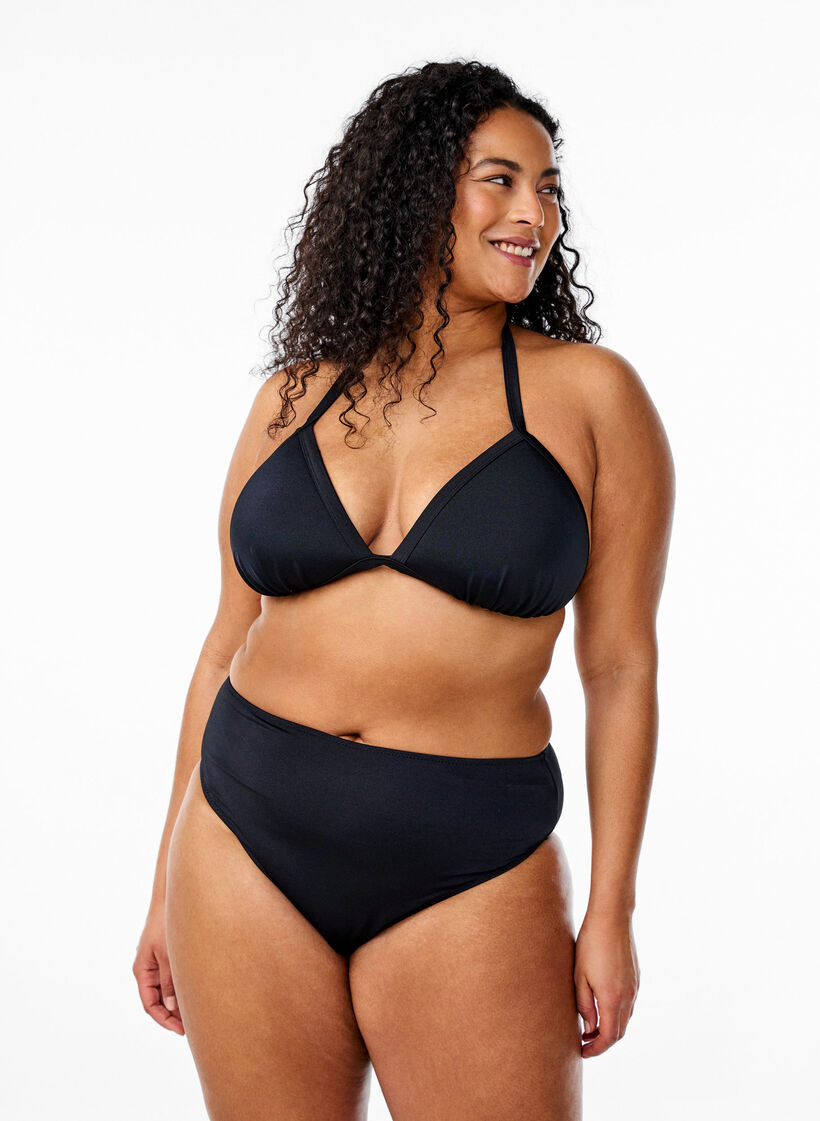 Effen bikinibroekje met normale taille, Black, Model