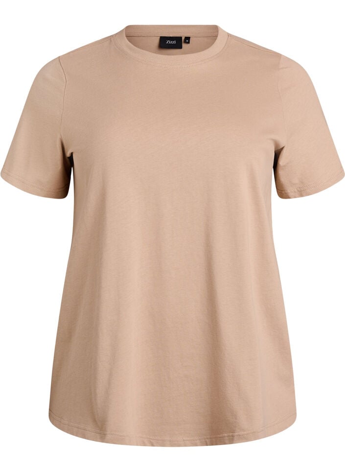 Basic katoenen T-shirt met ronde hals, Beige, Packshot image number 0