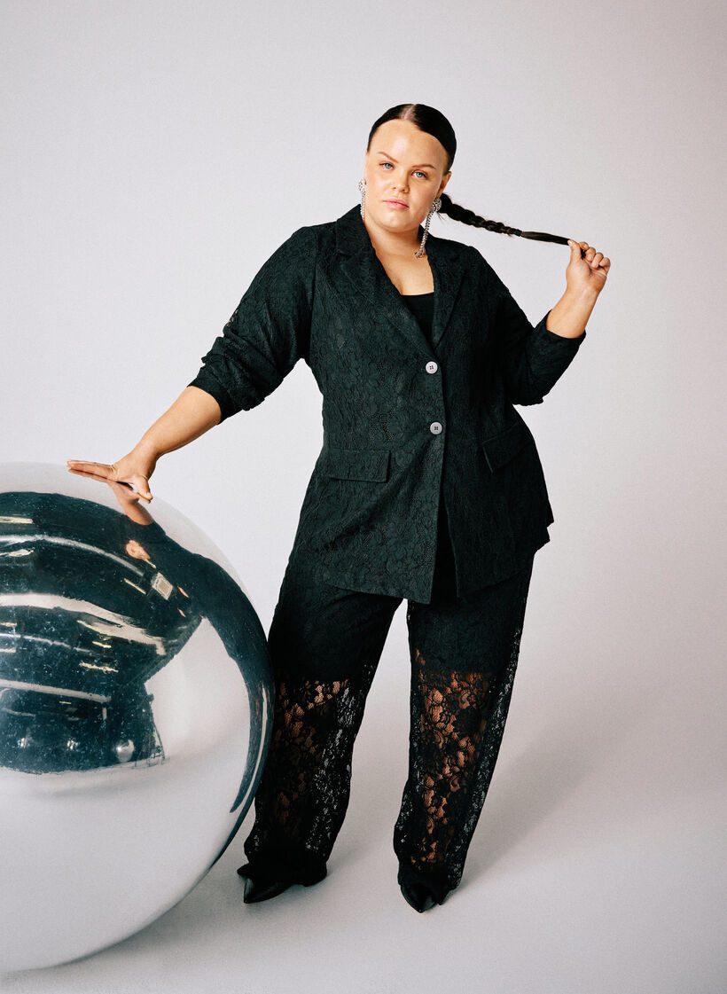 Blazer en dentelle avec fermeture &agrave; boutons, Noir, Image image number 0