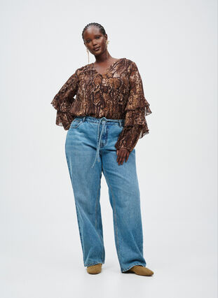 ZizziBlouse met dierenprint en ruches, Brown Snake AOP, Image image number 0