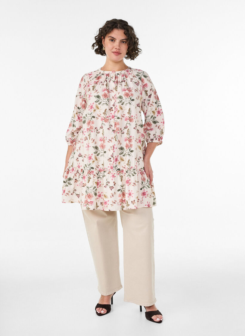 A-lijn tuniek in viscose met 3/4 mouwen, Vanille, Model image number 1
