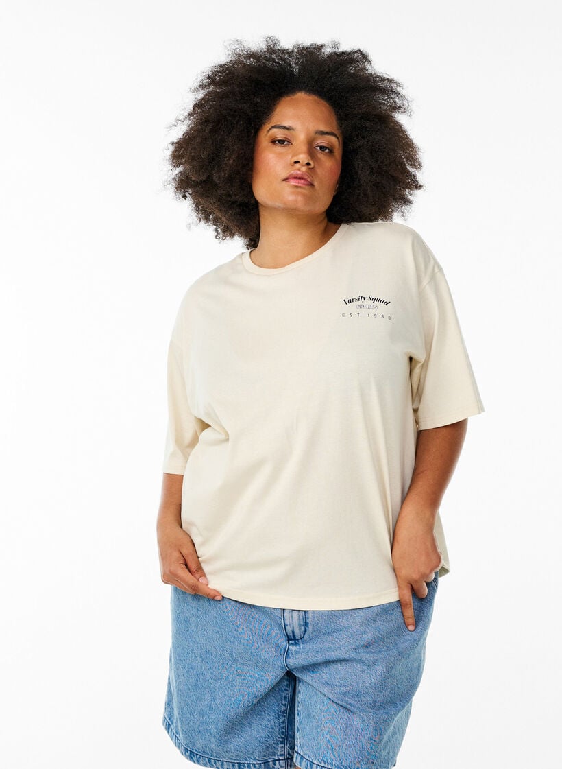 Oversized T-shirt met rugprint, Beige, Model image number 0
