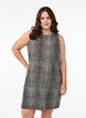 Korte mouwloze denim jurk met luipaardprint, Bruin, Model image number 0