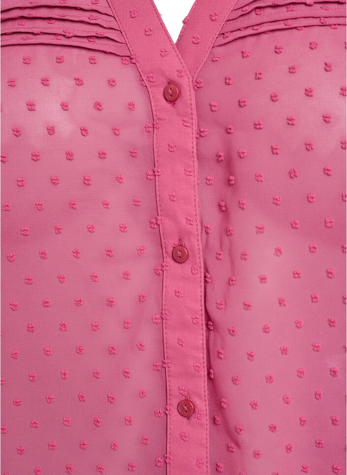 Blouse met korte mouwen en een gestippelde textuur, Roze, Packshot image number 2