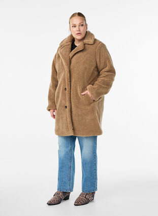 ZizziZachte teddystof jack met knoopsluiting en een kraag, Caribou, Model image number 2