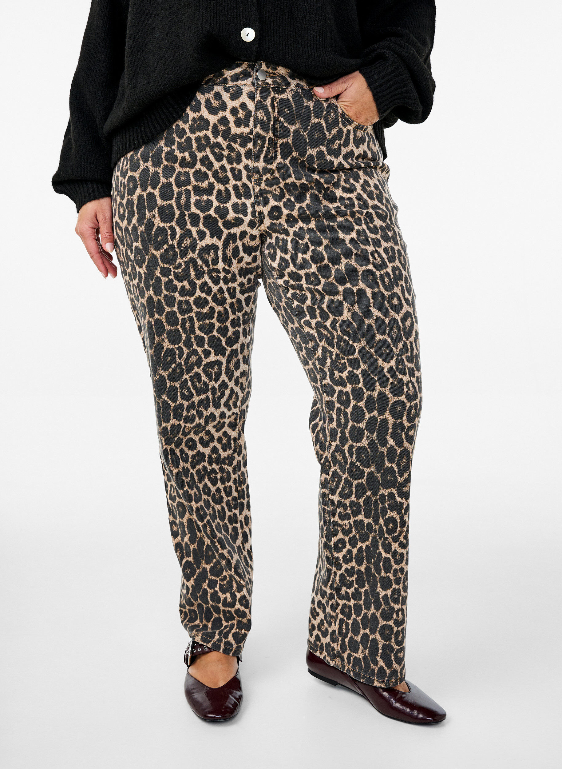 ZizziStraight-fit jeans met zebraprint, Bruin, Model image number 2