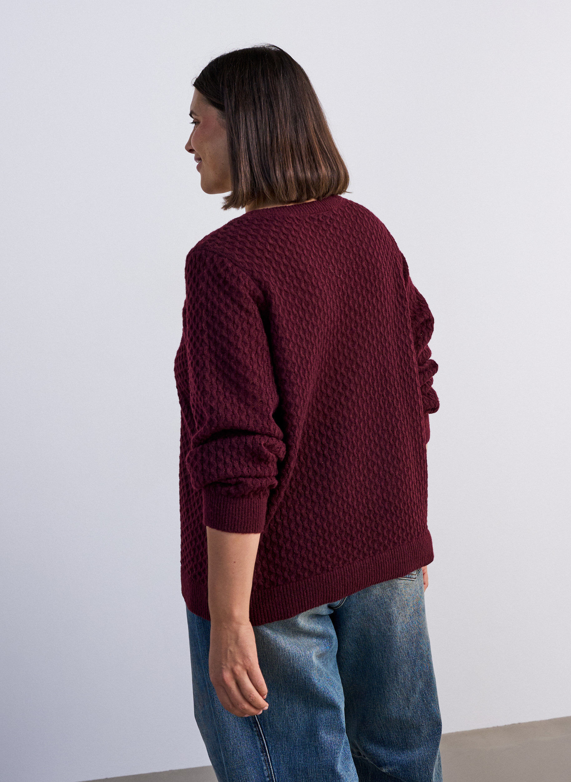 ZizziGebreide blouse met een opengewerkt structuurpatroon, Rood, Model image number 2
