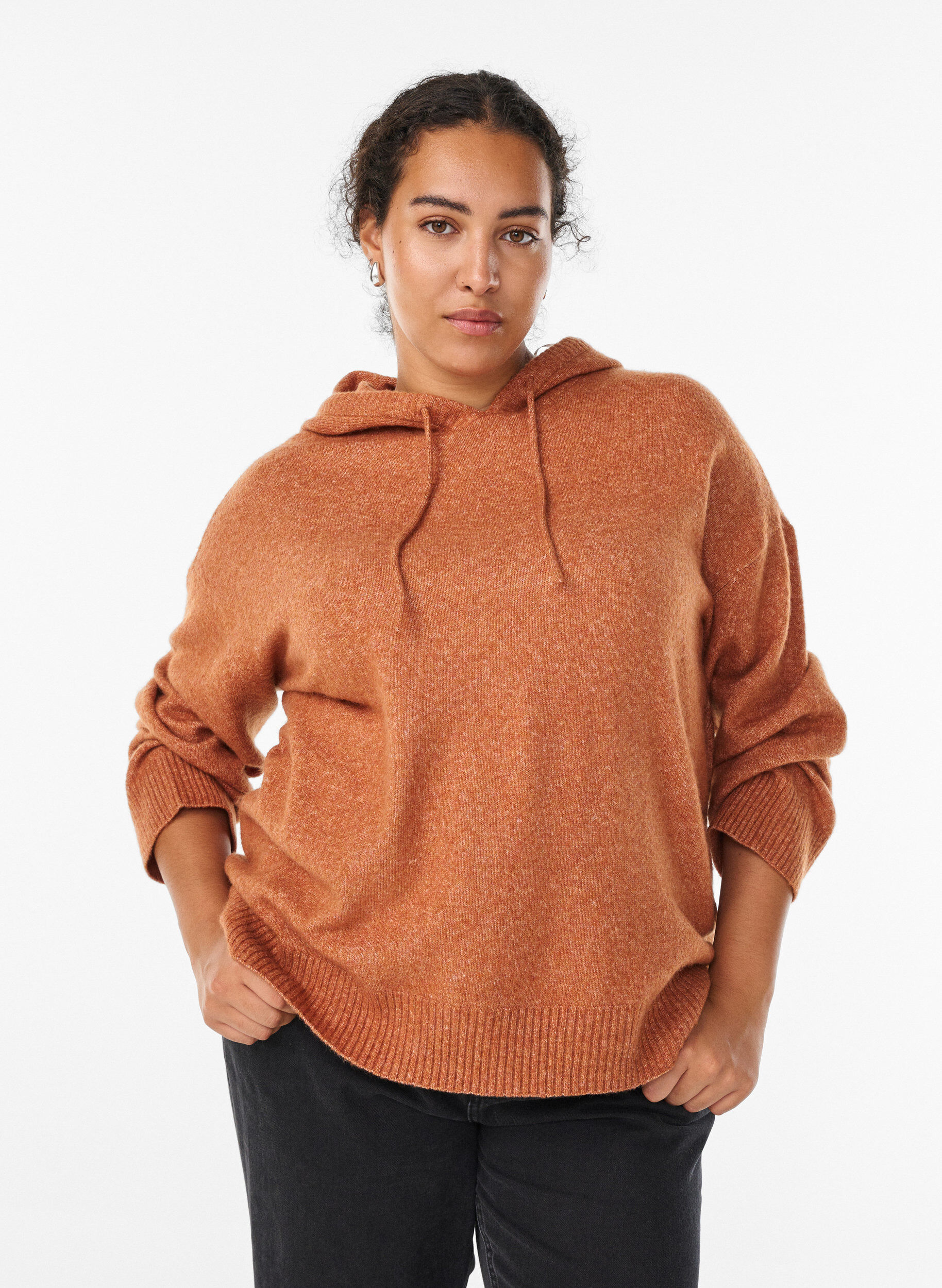 Gebreide hoodie, Oranje, Model