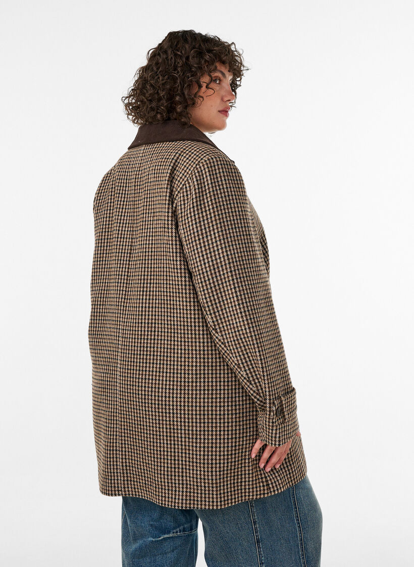 Geruite jas met corduroy kraag, Bruin, Model image number 2