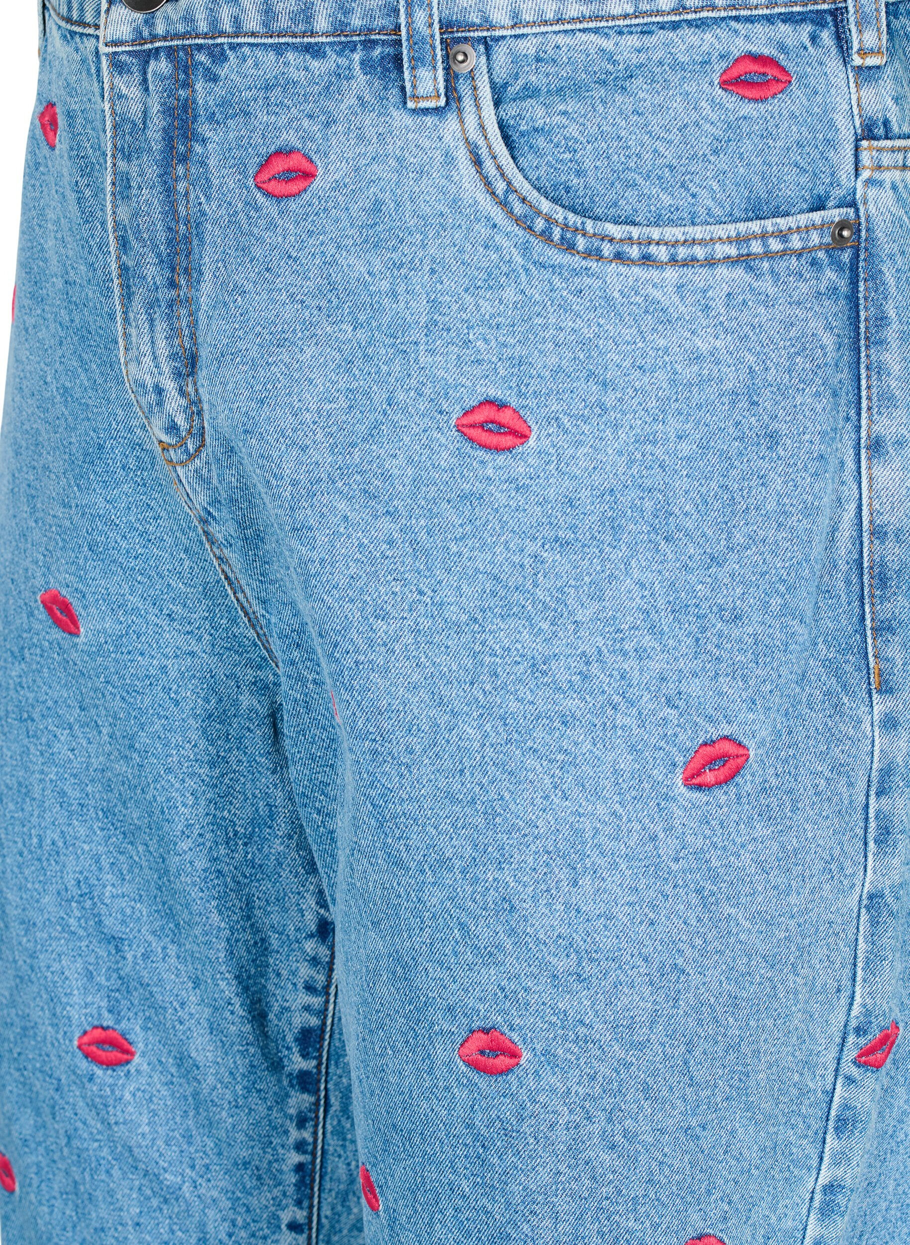ZizziHoge taille Gemma jeans met lippen, Blauw, Packshot image number 2