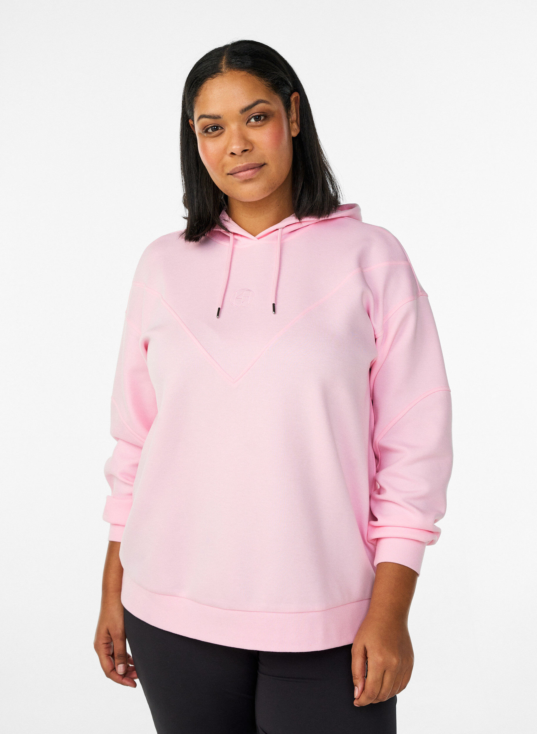 Sportieve scuba hoodie met decoratieve stiksels, Roze, Model
