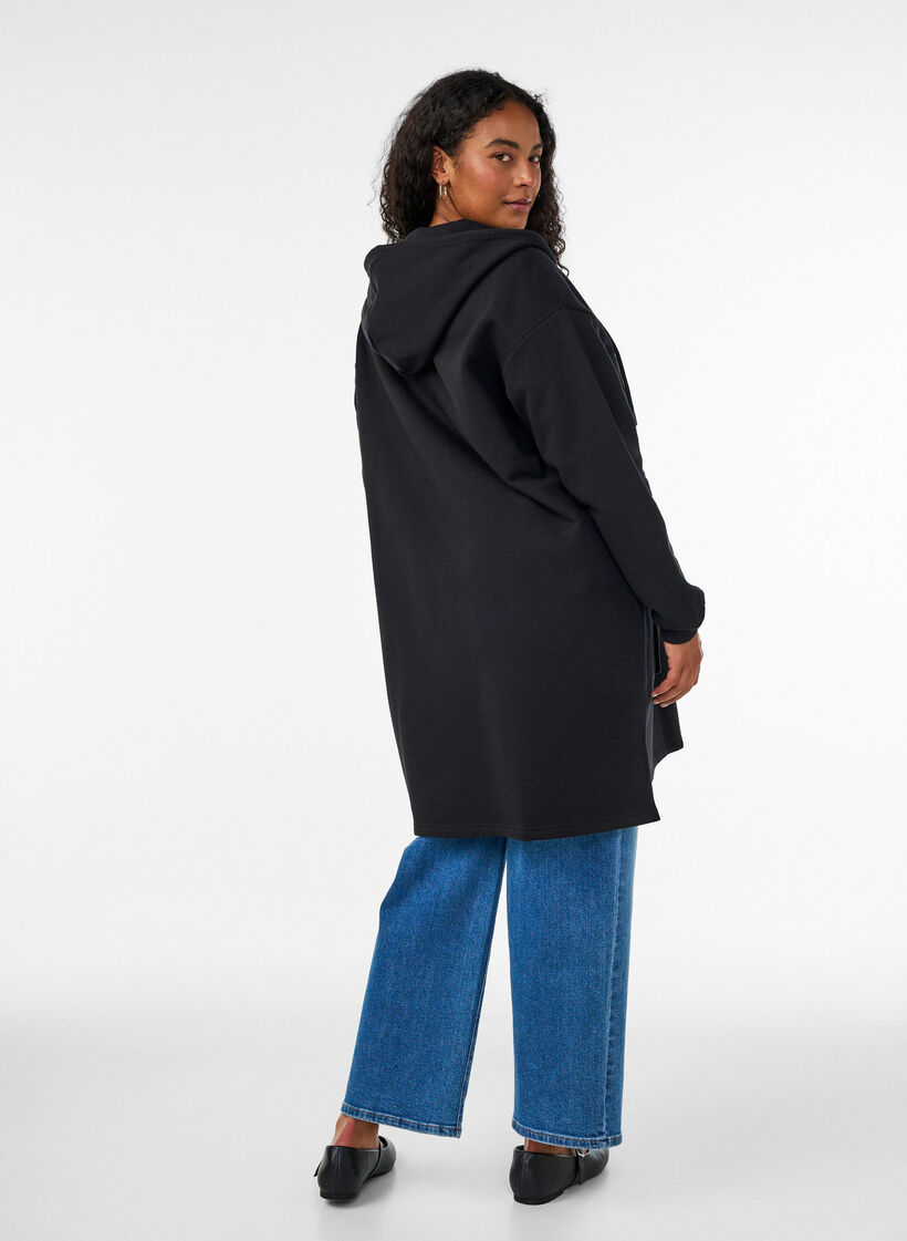 Lang vest met capuchon en ritssluiting, Zwart, Model image number 2
