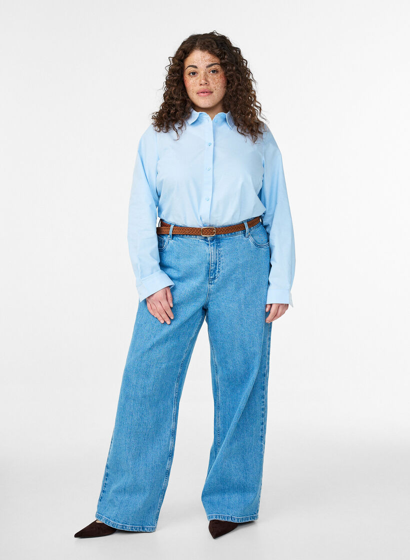 Katoenen overhemd met lange mouwen, Blauw, Model