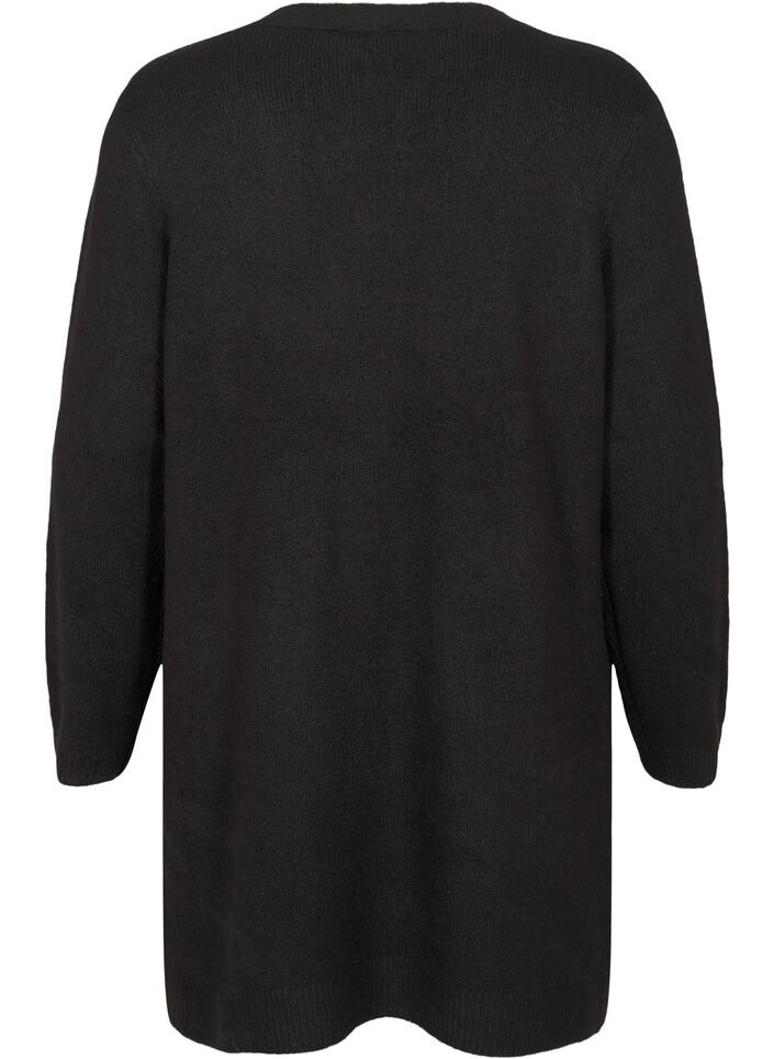 Lange gebreide kleding vest met zakken, Zwart, Packshot image number 1