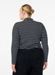 Geribde gestreepte jersey blouse met een hoge hals, Zwart, Model image number 2