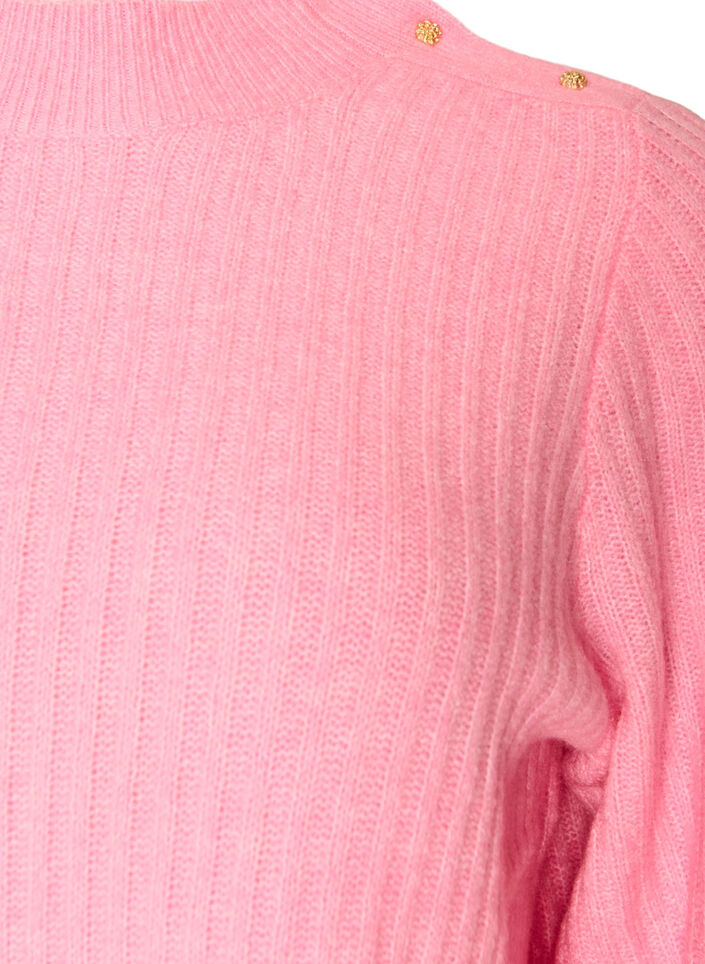 Geribde trui met pofmouwen en knopen, Roze, Packshot image number 2