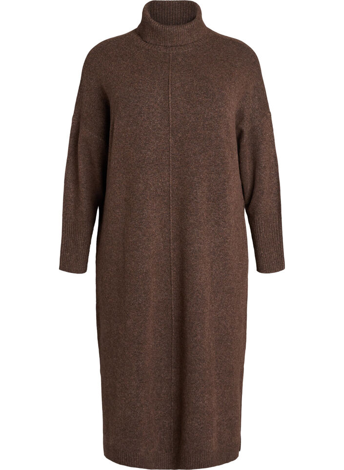 Jumperjurk met col en splitjes, Bruin, Packshot image number 0