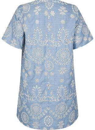 ZizziKorte jurk met een decoratief opengewerkt patroon, Faded Denim w. White, Packshot image number 1