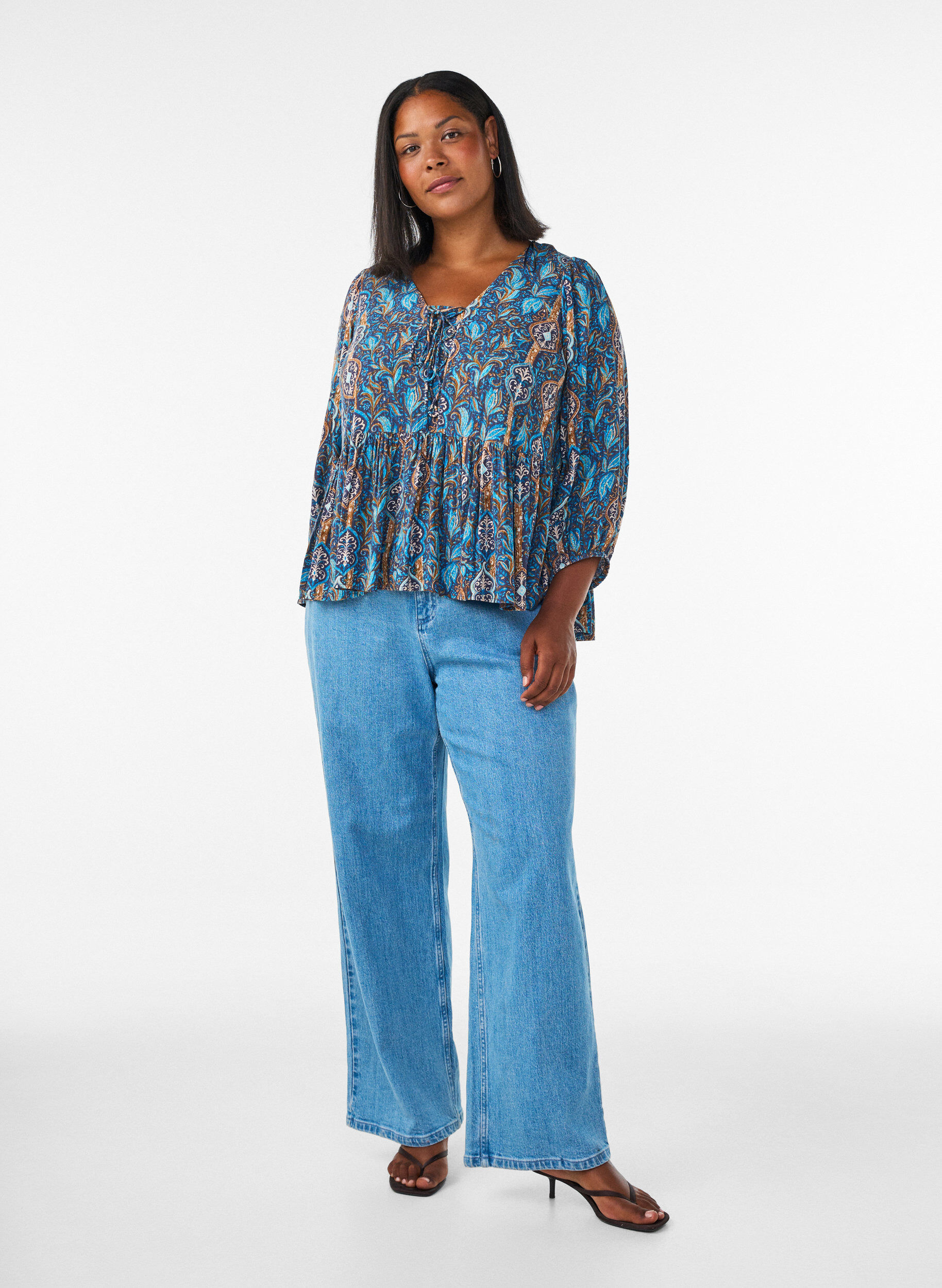 ZizziBlouse met paisleyprint en kanten detail, Blauw, Model image number 1