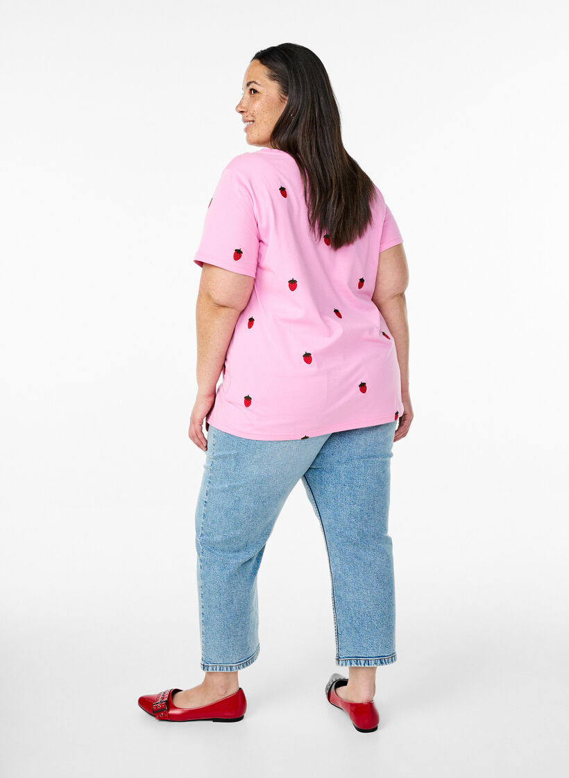 Gecropte Vera jeans met distressed details, Light Blue Denim, Model