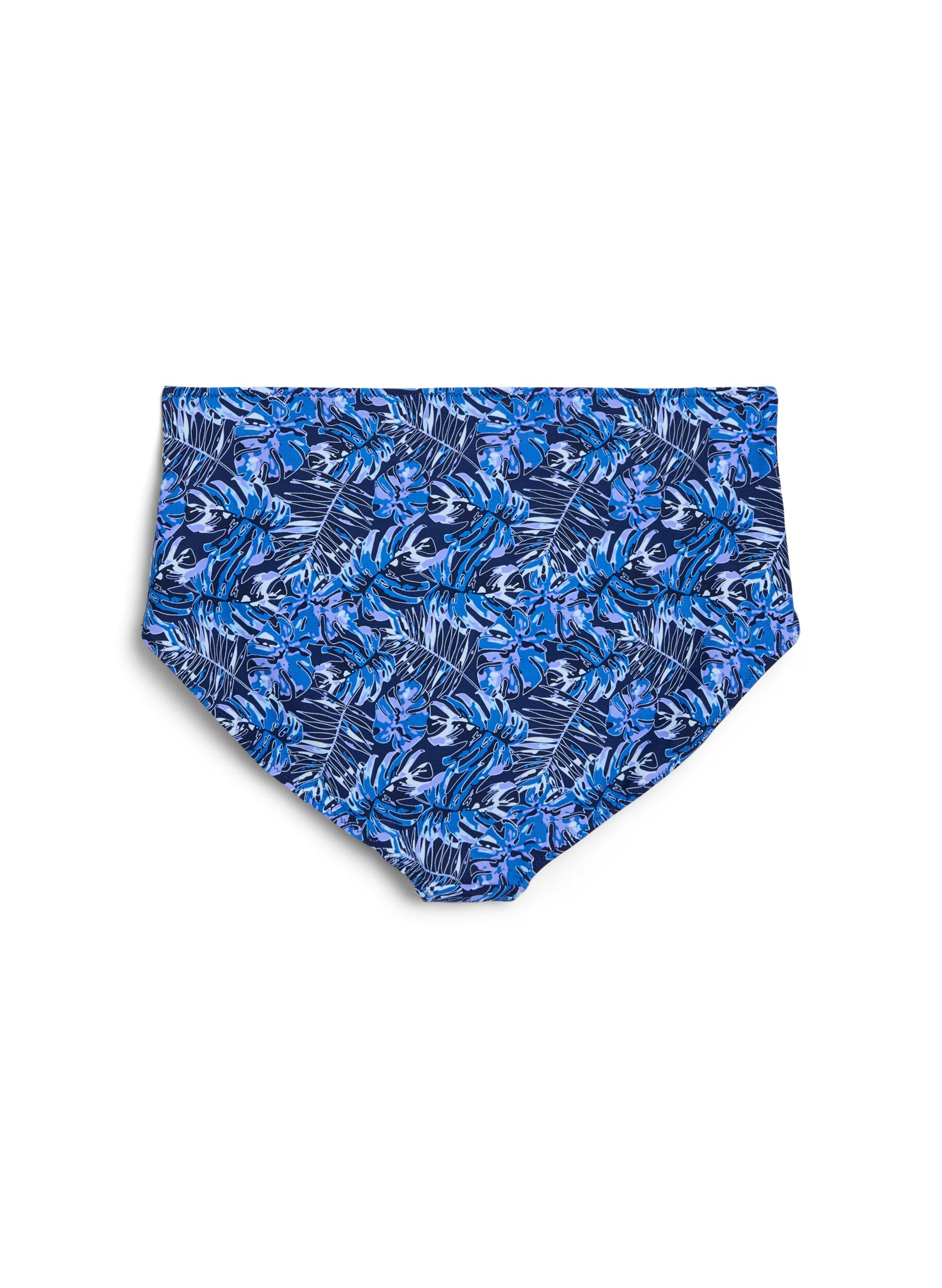 ZizziHoge taille bikinibroekjes met patroon, Blauw, Packshot image number 1