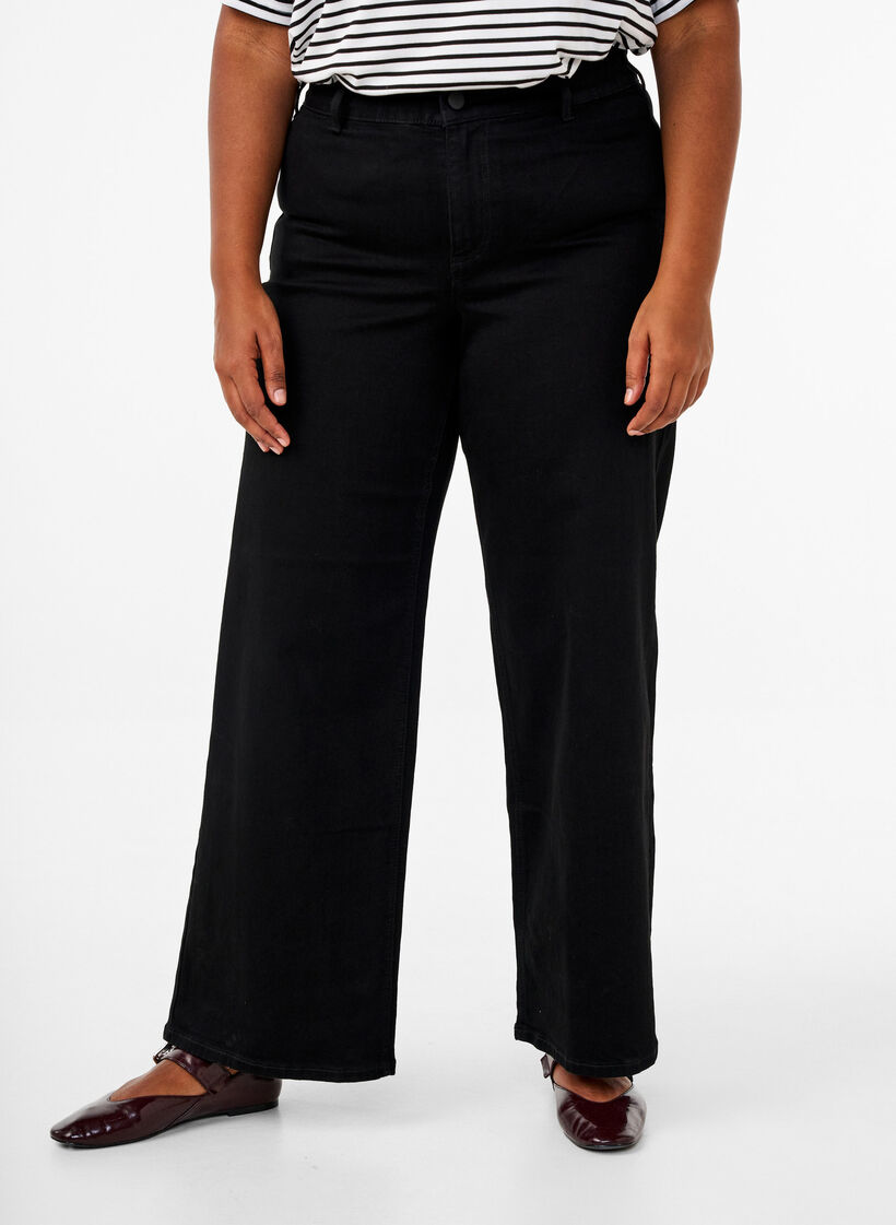 Jeans met hoge taille en wijde pijpen, Black, Model