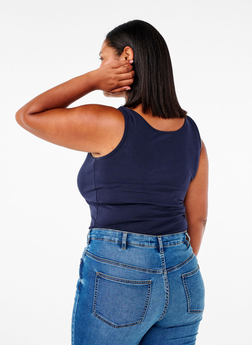 Effen gekleurd basic top in katoen, Blauw, Model image number 2