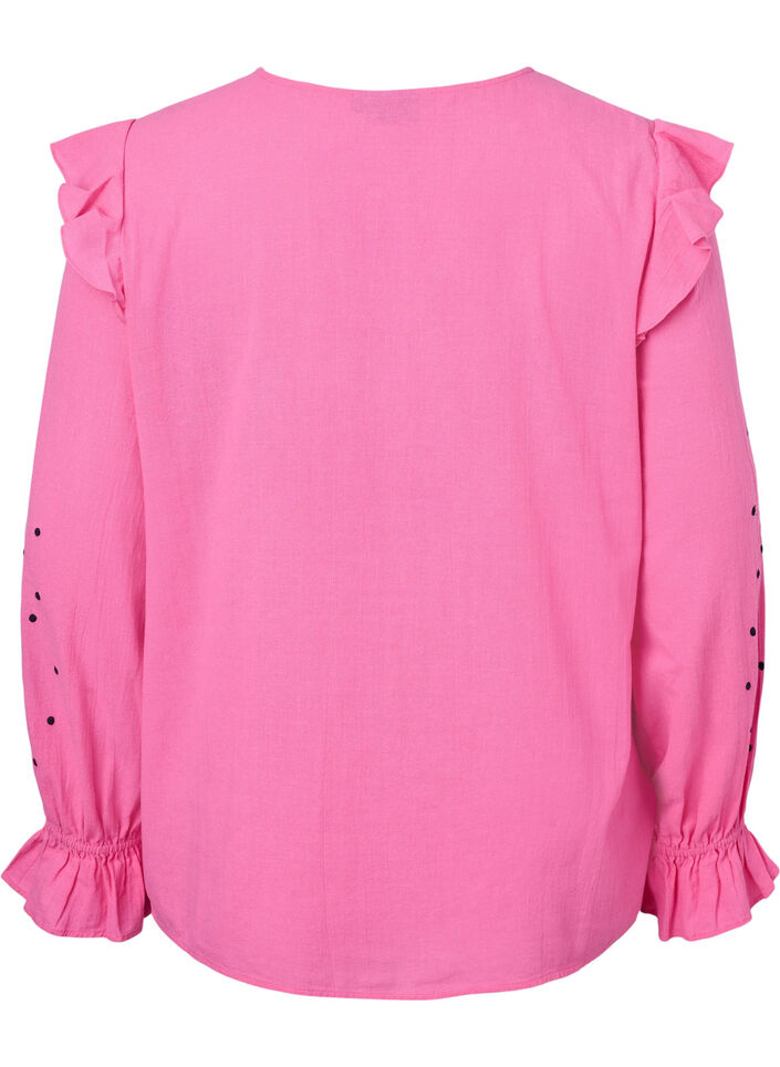 Katoenen blouse met borduursel en ruches, Roze, Packshot image number 1