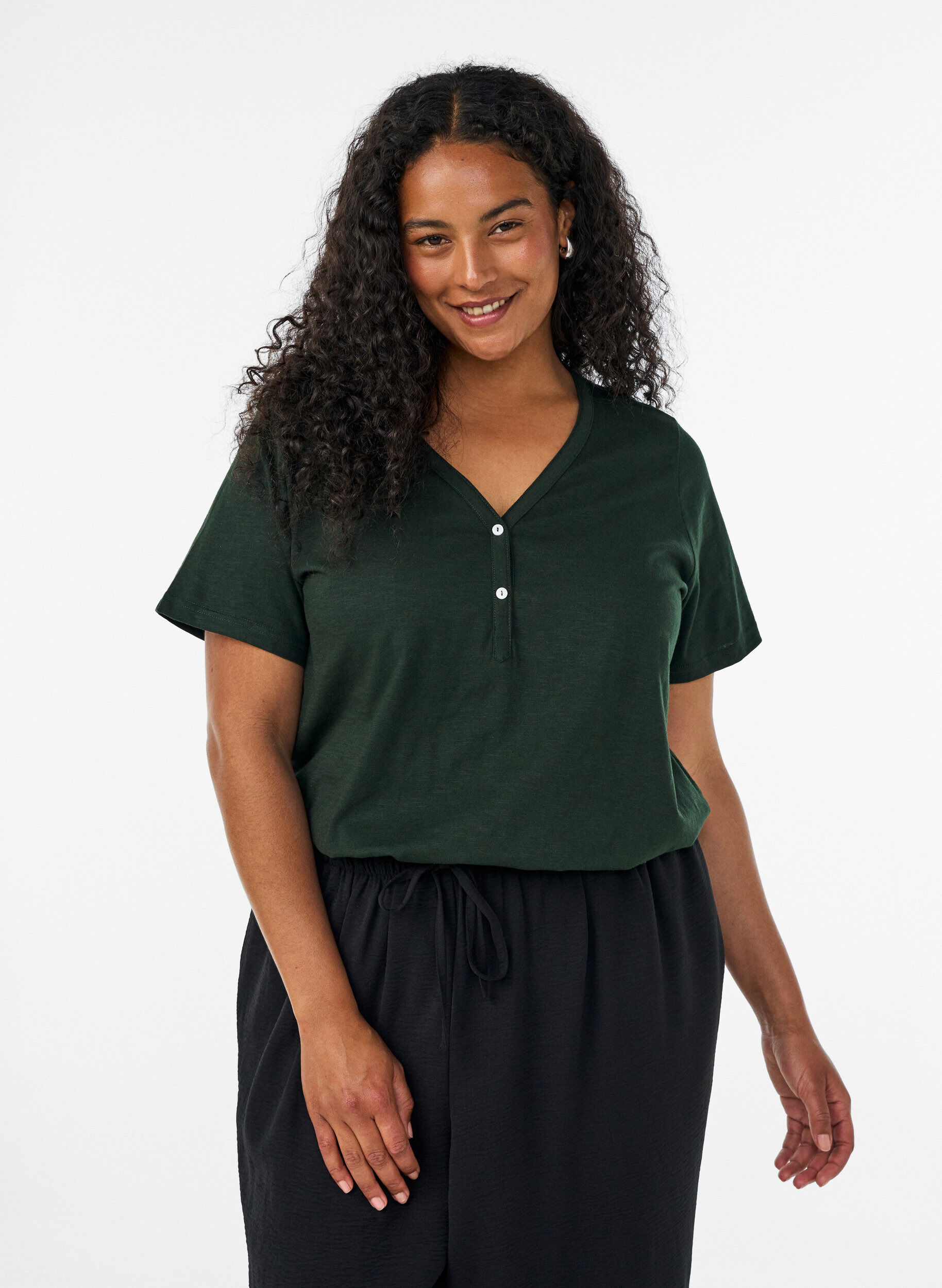 T-shirt met knoopdetail, Groen, Model