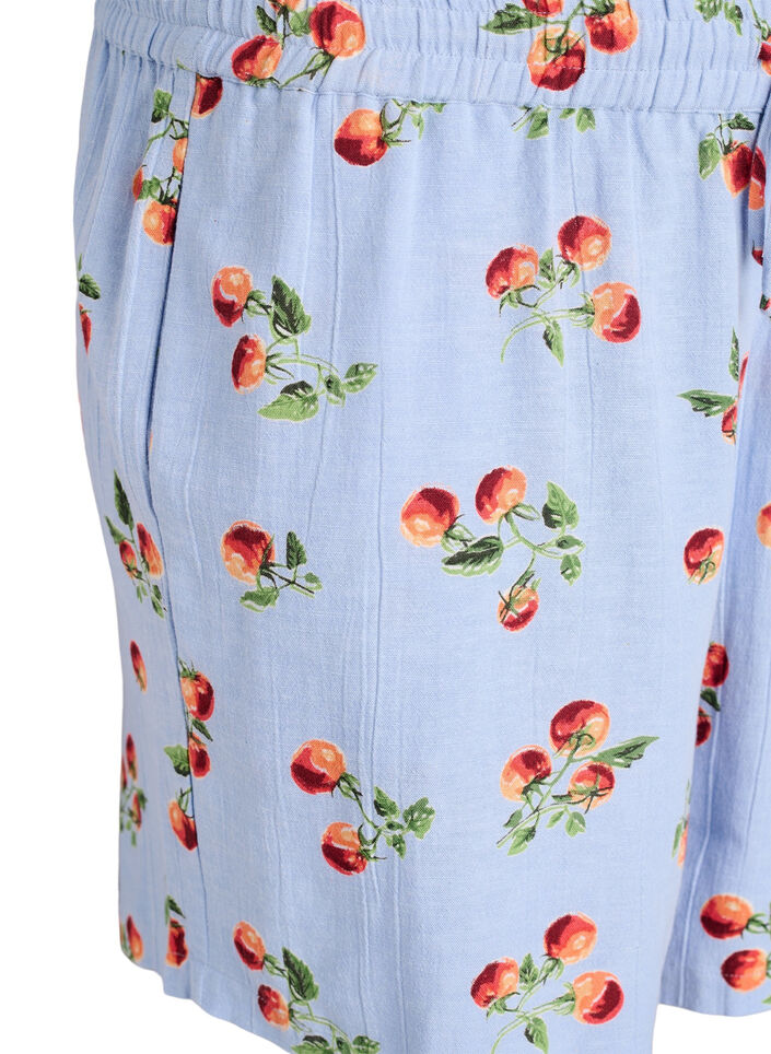 Katoenen shorts met een tomatenprint en hoge taille, Blauw, Packshot