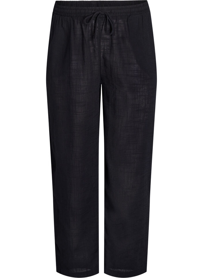 Broek met rechte pijpen en een hoge taille, Zwart, Packshot image number 0