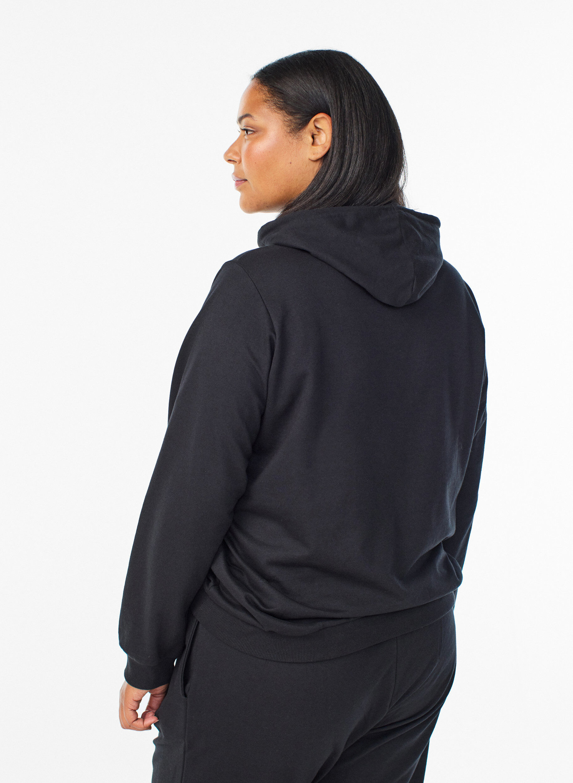 ZizziSweater met capuchon en print, Zwart, Model image number 2
