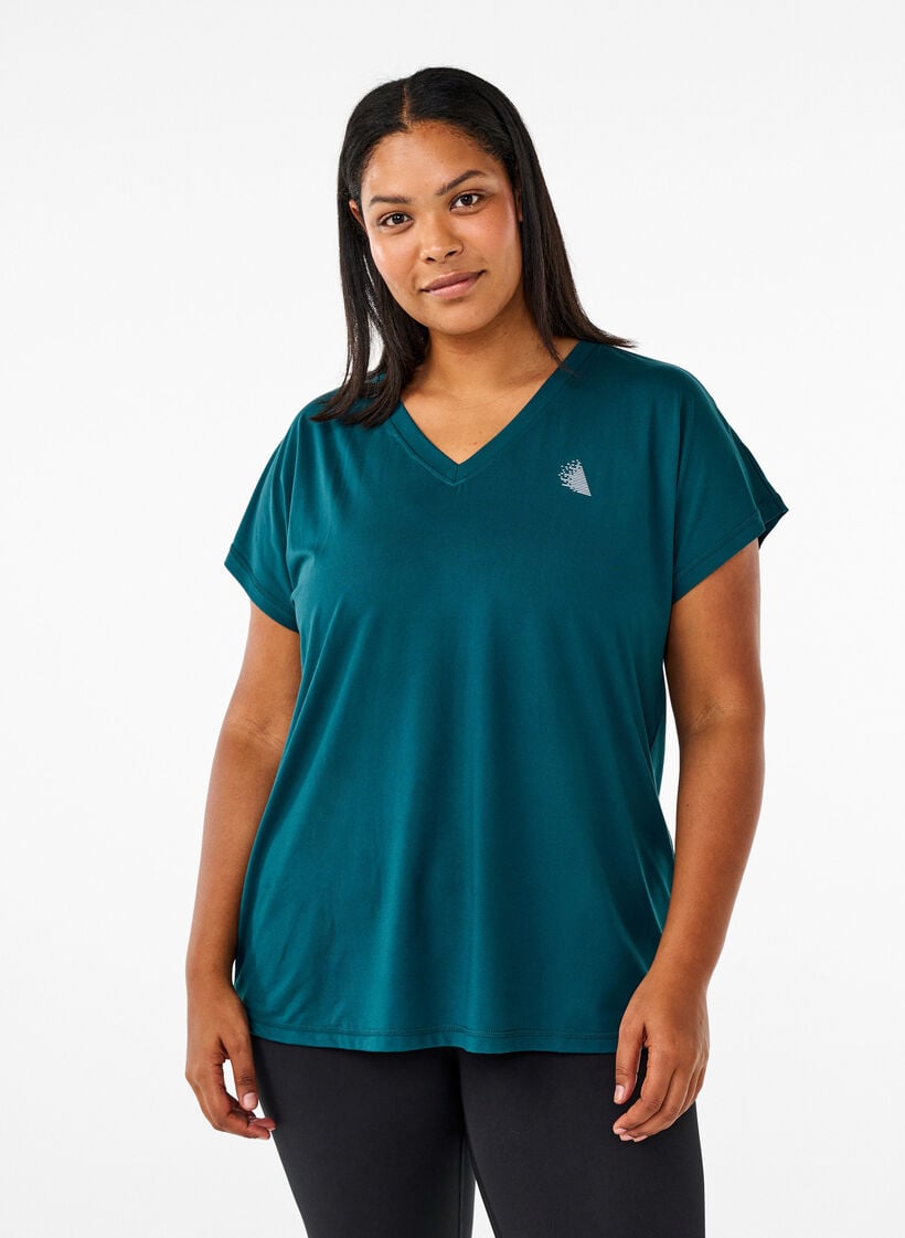 Losse trainingsshirt met v-hals, Groen, Model image number 0