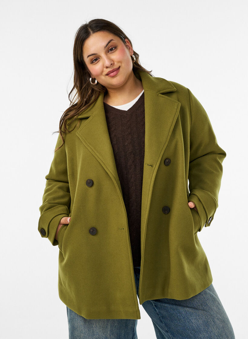 Korte jas met dubbele knoopsluiting, Groen, Model