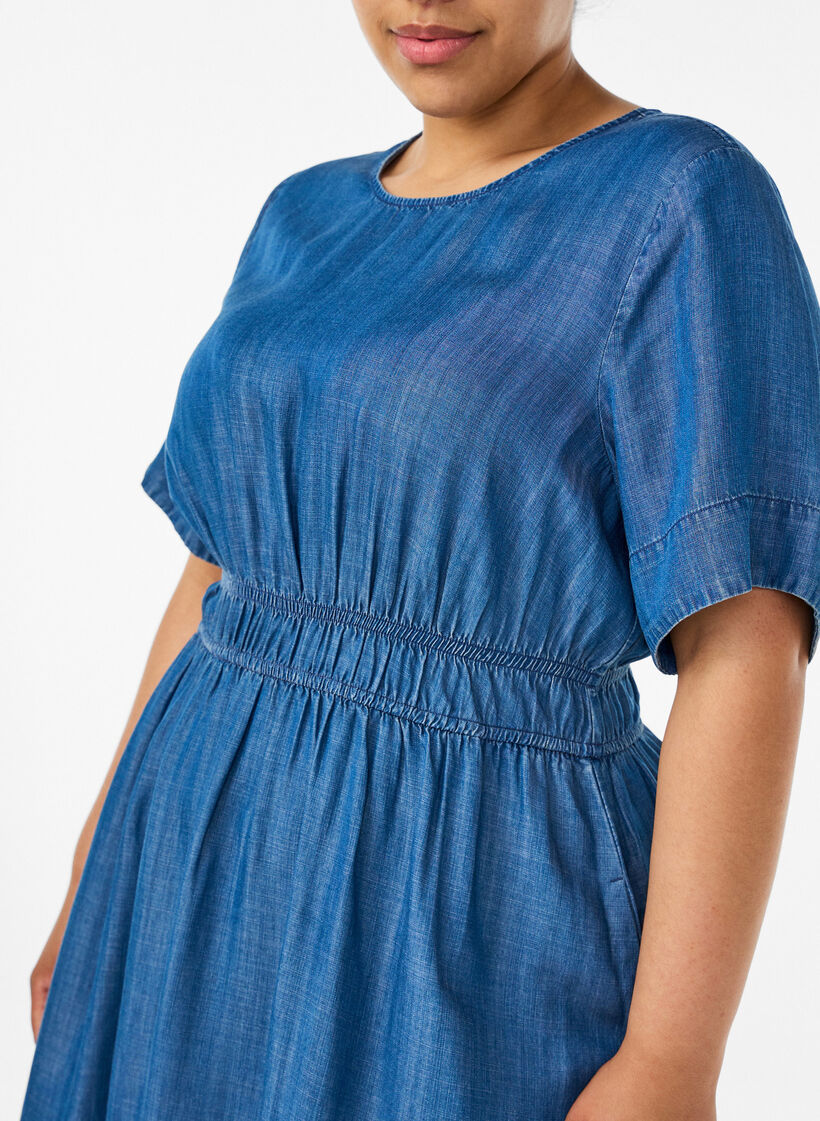 Midijurk in een denimlook met een elastische taille, Blauw, Model image number 2