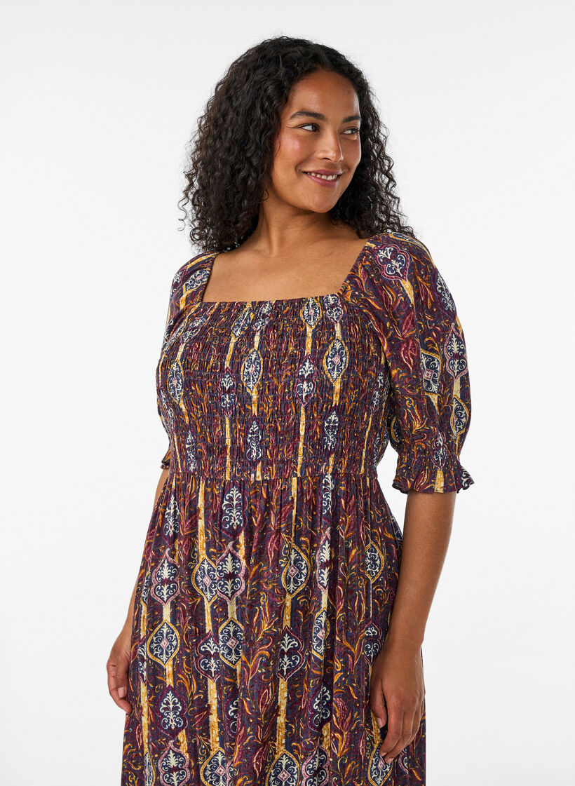 Zomerjurk in viscose met paisley print, Paars, Model image number 2