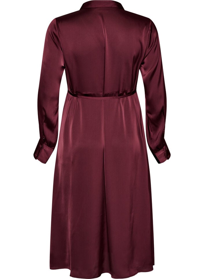 Satijnen overhemdjurk met een strikceintuur, Rood, Packshot image number 1