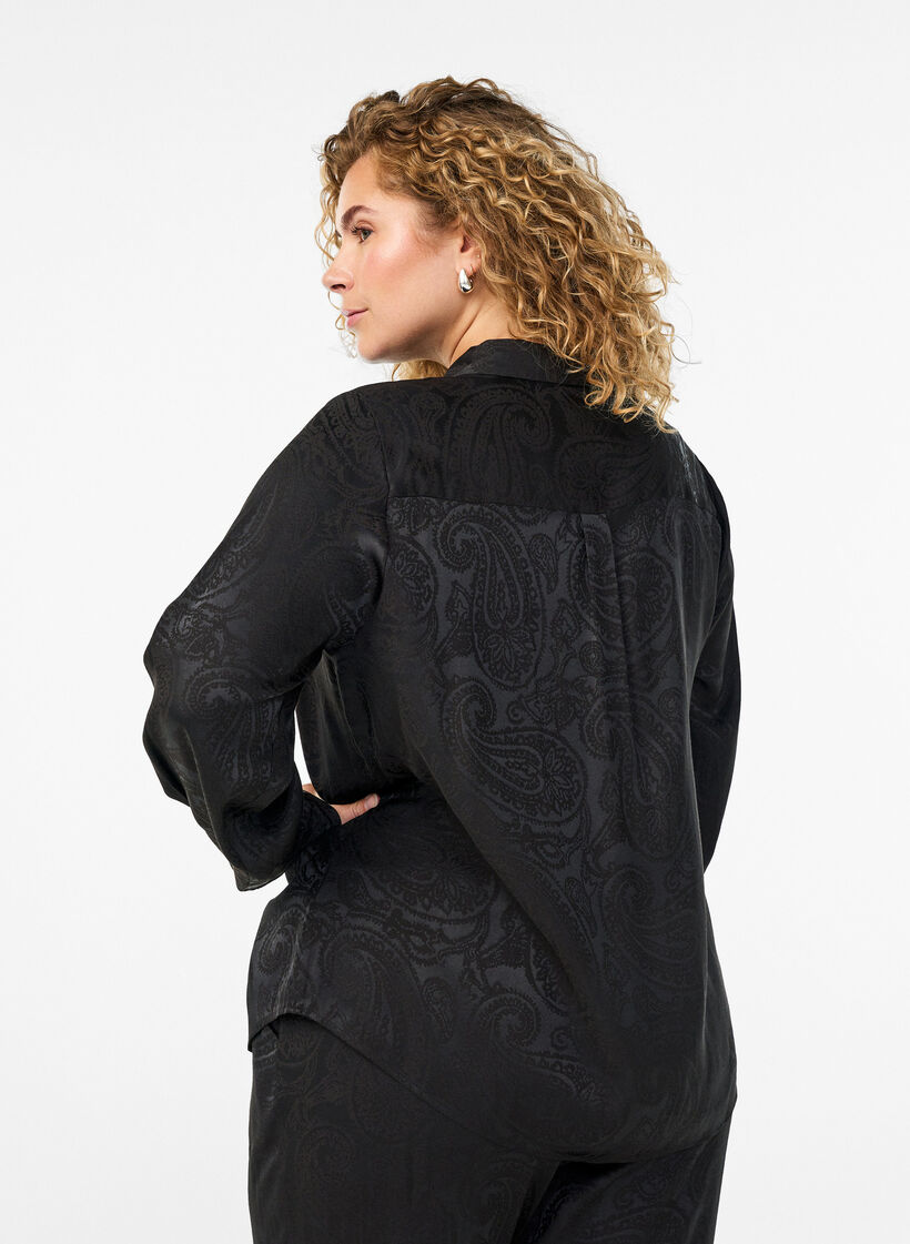 Shirt met ton-sur-ton paisleypatroon, Zwart, Model image number 2