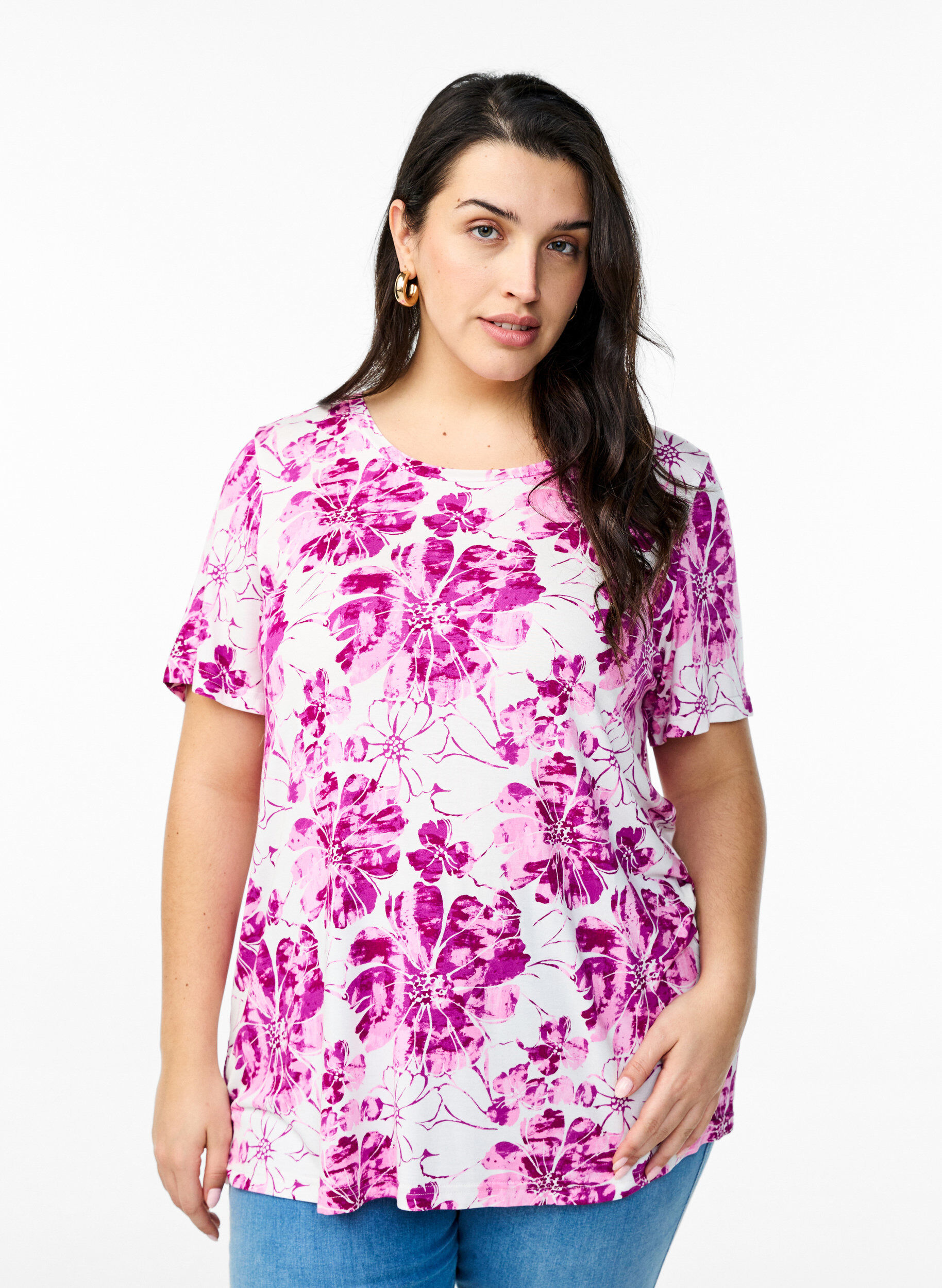 ZizziT-shirt met bloemenprint, Roze, Model image number 0