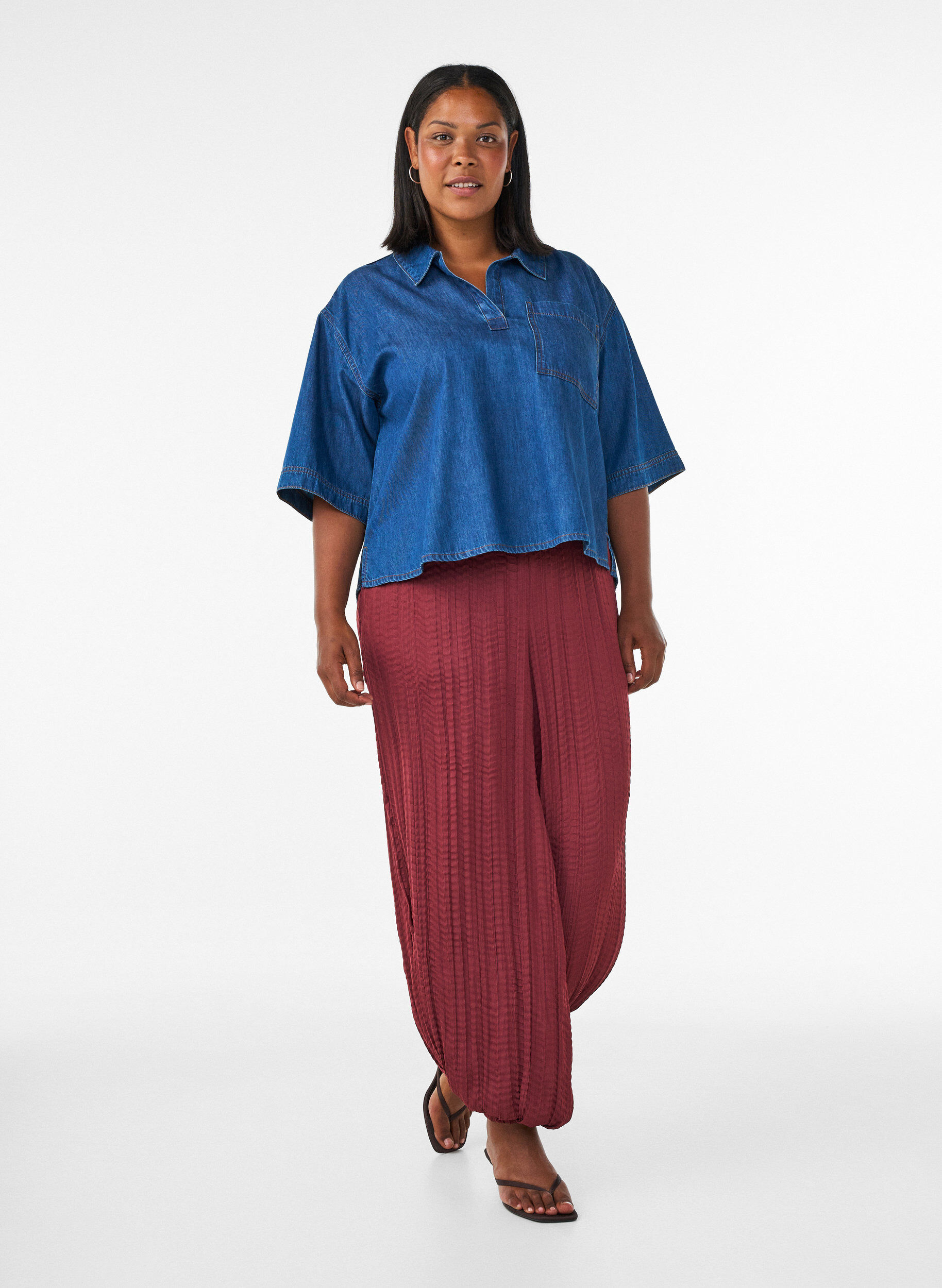ZizziBallonbroek met structuur en elastische taille, Rood, Model image number 3