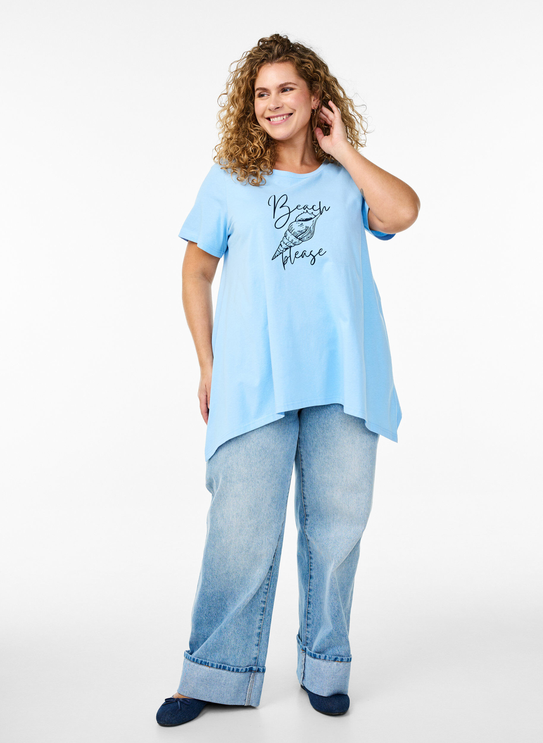 ZizziT-shirt met ronde hals en A-lijn vorm, Blauw, Model image number 1
