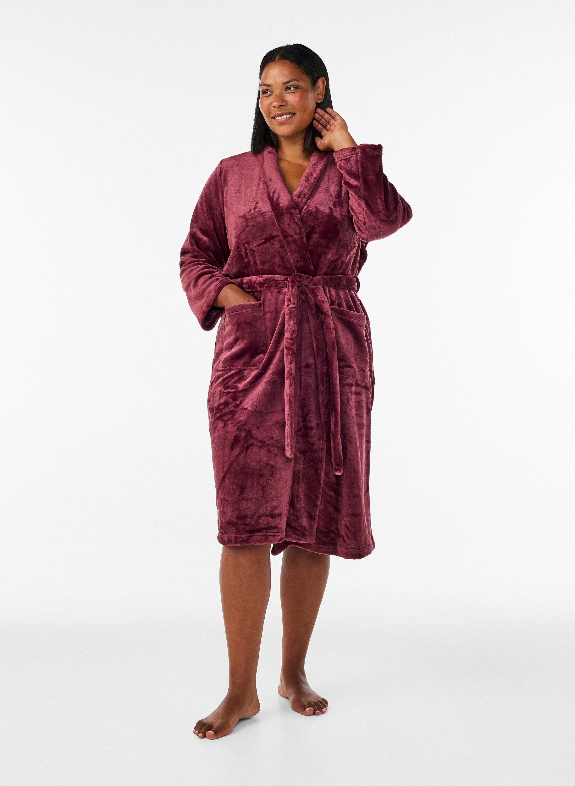 Kamerjas in zachte velour met zakken, Rood, Model