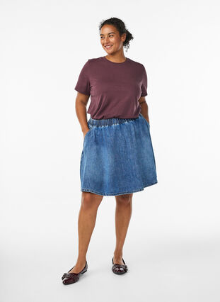 ZizziKorte denim skaterrok, Blue Denim, Model image number 2
